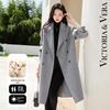 VICTORIA&VERA Women's Double-Breasted Wool Blend Coat