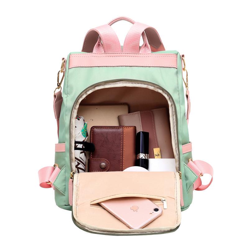 Yogodlns Women Girl's Patchwork Contrast Color Nylon Backpack Travel School Bag Shoulder Bag Rucksack Bookbag New