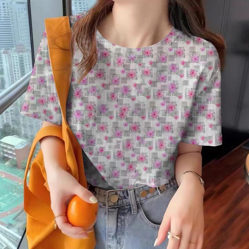 Summer Women's Clothing New T-shirt Loose Breathable Short Sleeve Elegant Top Fashion Round Neck Clothing Women's T-shirt