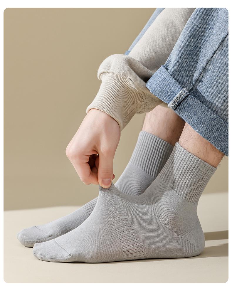 Мужские спортивные носки до середины икры из чистого хлопка - Дезодорирующие, Противоскользящие, Повседневные для весны и осени