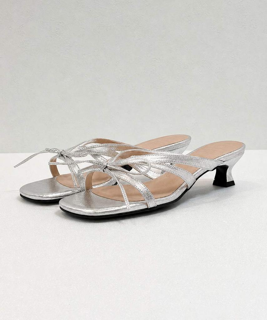 Circle Cross Ribbon Mule Sandals (Silver)
