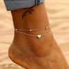 Double-Layer Heart Pendant Anklet with Single-Layer Bead Chain for Women - Summer Beach Foot Jewelry