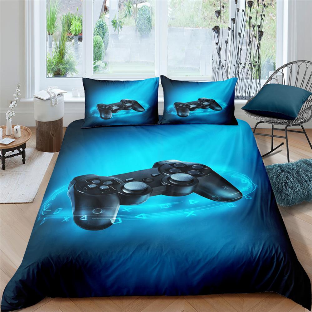 Gamer Duvet Cover Set 3D Print Boys Playroom Black Button With Controller King Queen Size For Boys Teens Polyester Bedding Set