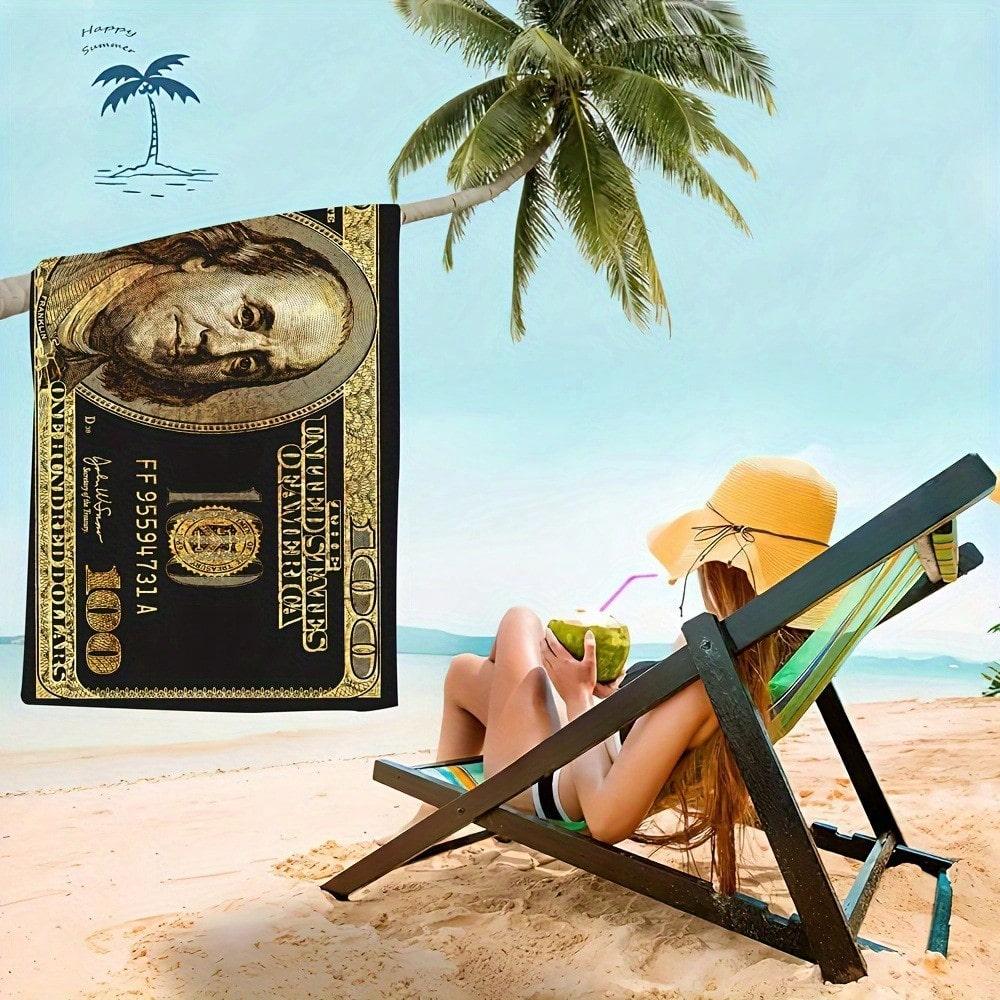 1 шт. Новое пляжное полотенце с принтом денег, полиэстер, быстросохнущее, мягкое полотенце, легкое туристическое полотенце для серфинга, плавания и кемпинга