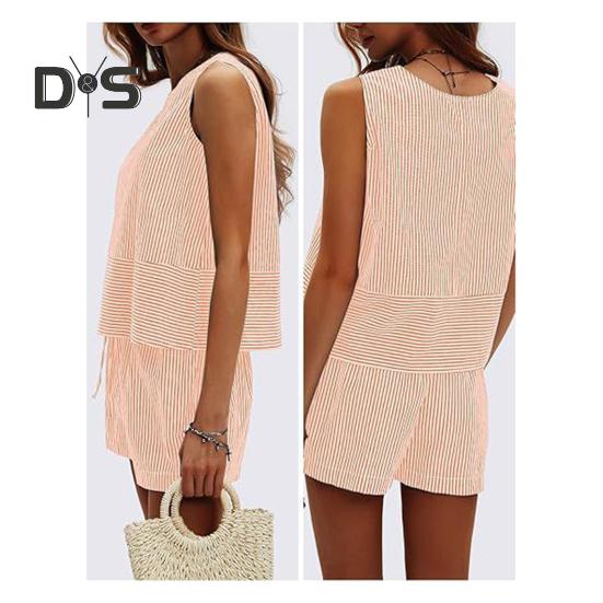 Женские летние комплекты из 2 предметов: майка без рукавов, шорты, повседневные полосатые спортивные костюмы, комплект для отпуска на пляже