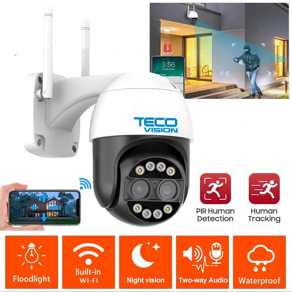 TECO VISION 4 мегапикселя, двойной обзор, звук на 360° + микрофон, 128 ГБ, WIFI, PTZ