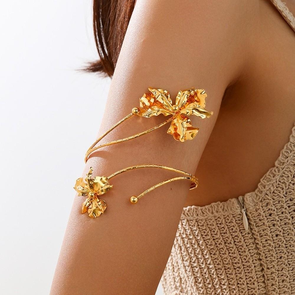 Adjustable Butterfly Orchid Bracelet Enamel Glaze Flower Armband Elegant Open Arm Bangle Gift