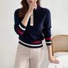 STyle LaTTe Women ConTrasT Collar Long Sleeve KniT T shirT 2 Colors