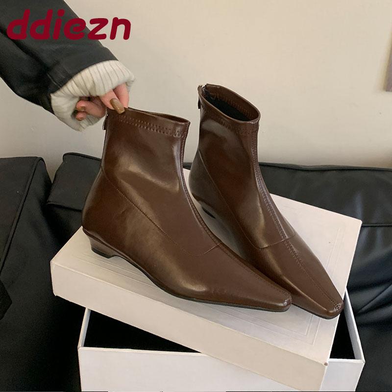 Мода Мода Балетки Женские Ботильоны Обувь Заостренный Носок Женские Балетки Эластичные Короткие Ботинки Обувь Женская Молнии Обувь