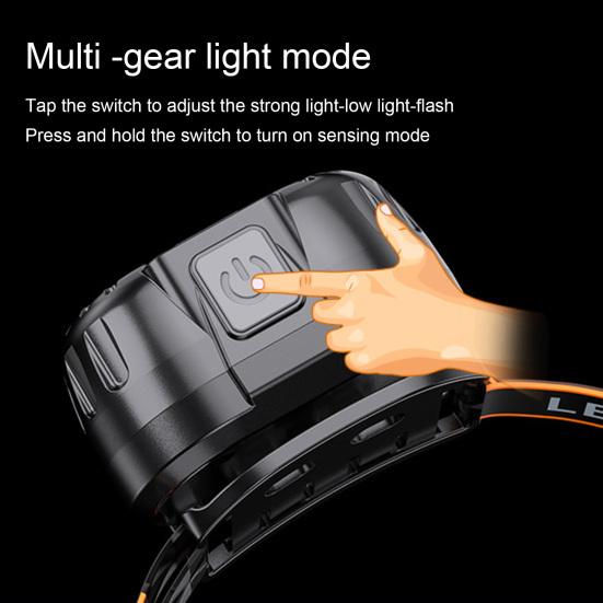 Светодиодный налобный фонарь с регулируемым датчиком движения на 90 градусов, перезаряжаемый водонепроницаемый уличный налобный фонарь для кемпинга, аварийное освещение