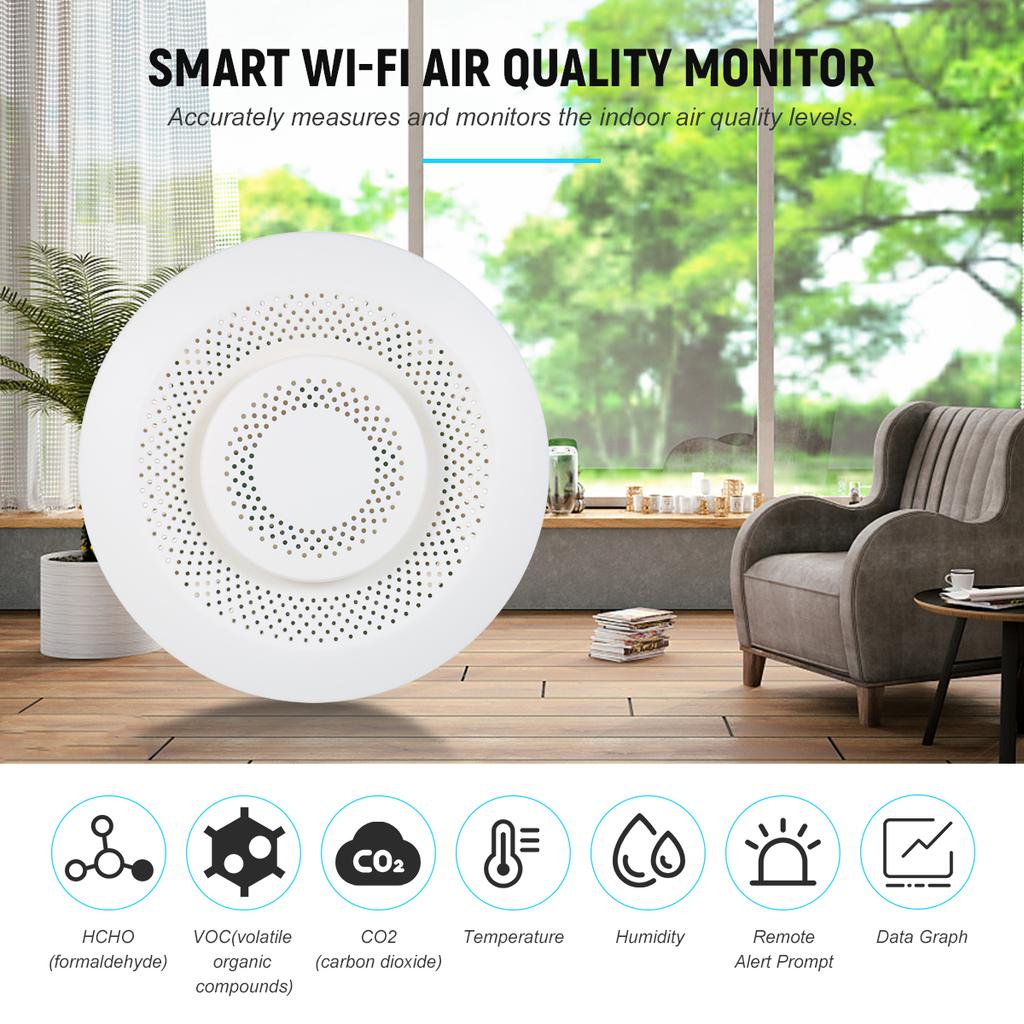 Smart Air Quality Monitor Indoor Air Quality Meter Tester with App Alarm and Data Logger for Testing VOC Carbon Dioxide