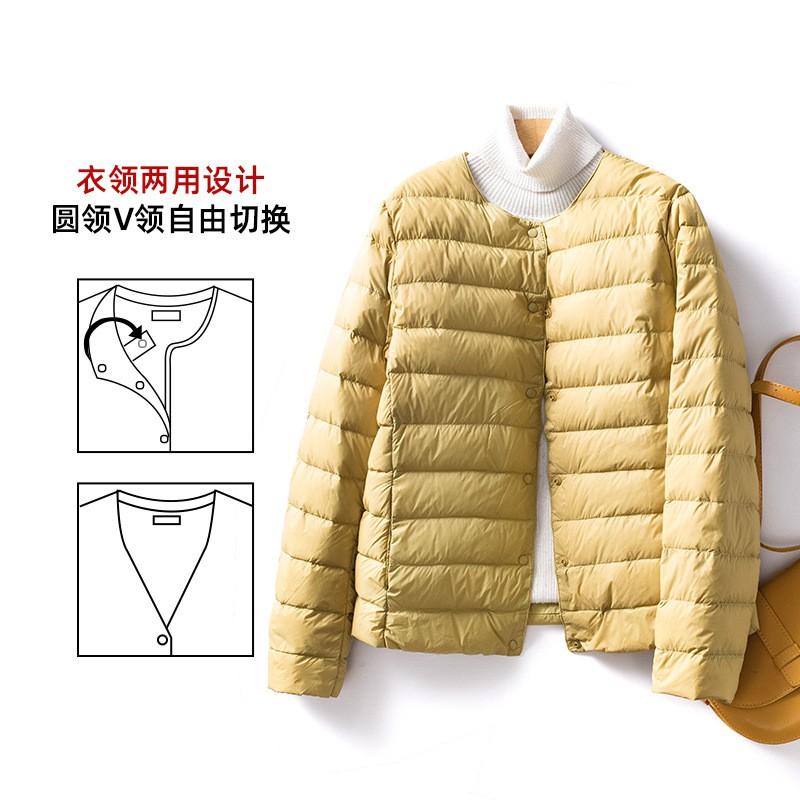 Womens Lightweight Short Down Jacket Slim Fit V-Neck Round Neck Winter Warm Inner Layer No Collar