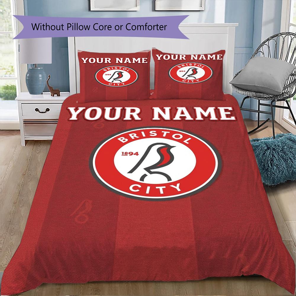 Custom Name Bristol City FC Pattern Bedding uilt Set uilt Cover Pillowcase Home Decoration Birthday Gift (1*duvet cover+2*pillowcase without core)