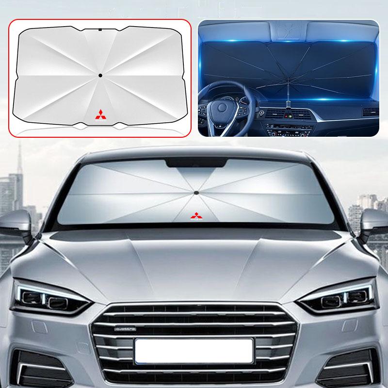 knpc3 Car Windshield Cover Folding Sunshade UV Protection Shield Emblems For Mitsubishi Lancer ASX Mirage Pajero Xpander Attrage