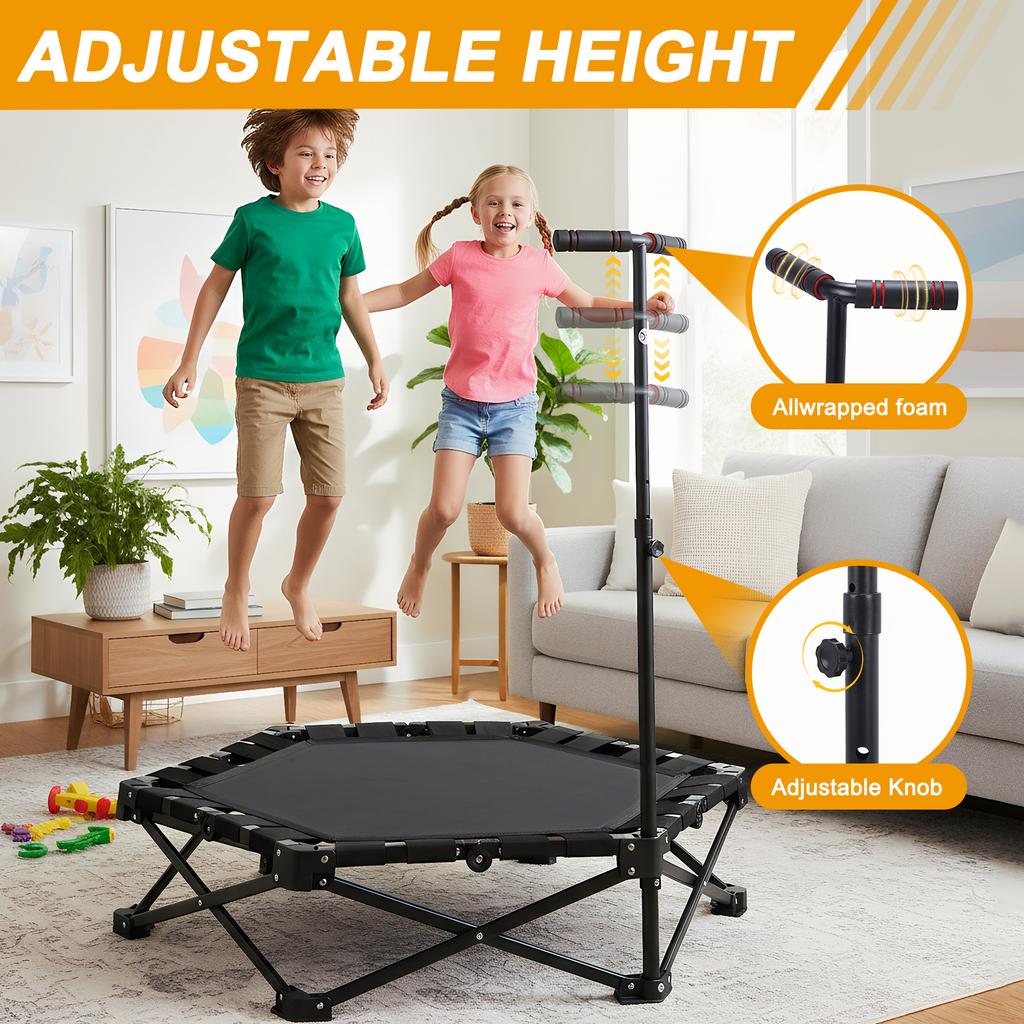 42'' Indoor Trampoline 450lbs Max Load Rebounder Exercise Trampoline with Adjustable T-Bar Handle for Adults Kid Home Garden Gym
