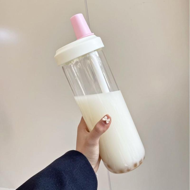 500/850ml Water Bottles Straw Cup Juice Milk Plastic Cup with Lid Straw Bubble Tea Coffee Cups Large Capacity Drinkware Cup Simple Portable Cup