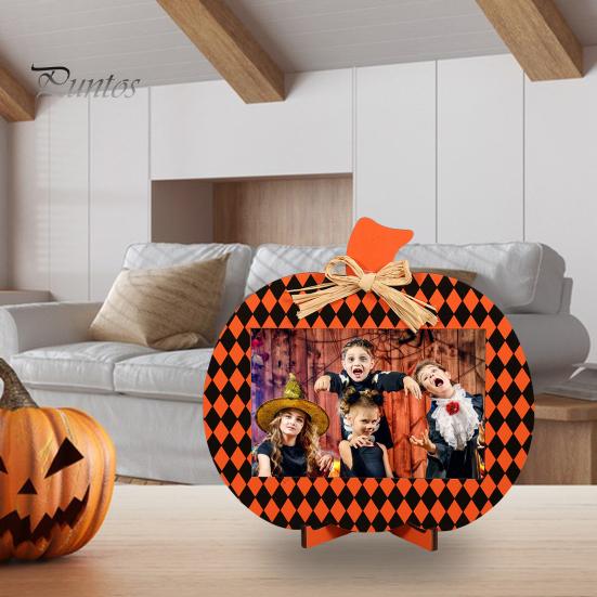 Хэллоуин деревянные фоторамки тыква клетчатый держатель для фотографий настольное украшение для дома ферма гостиная внутренний декор для вечеринки