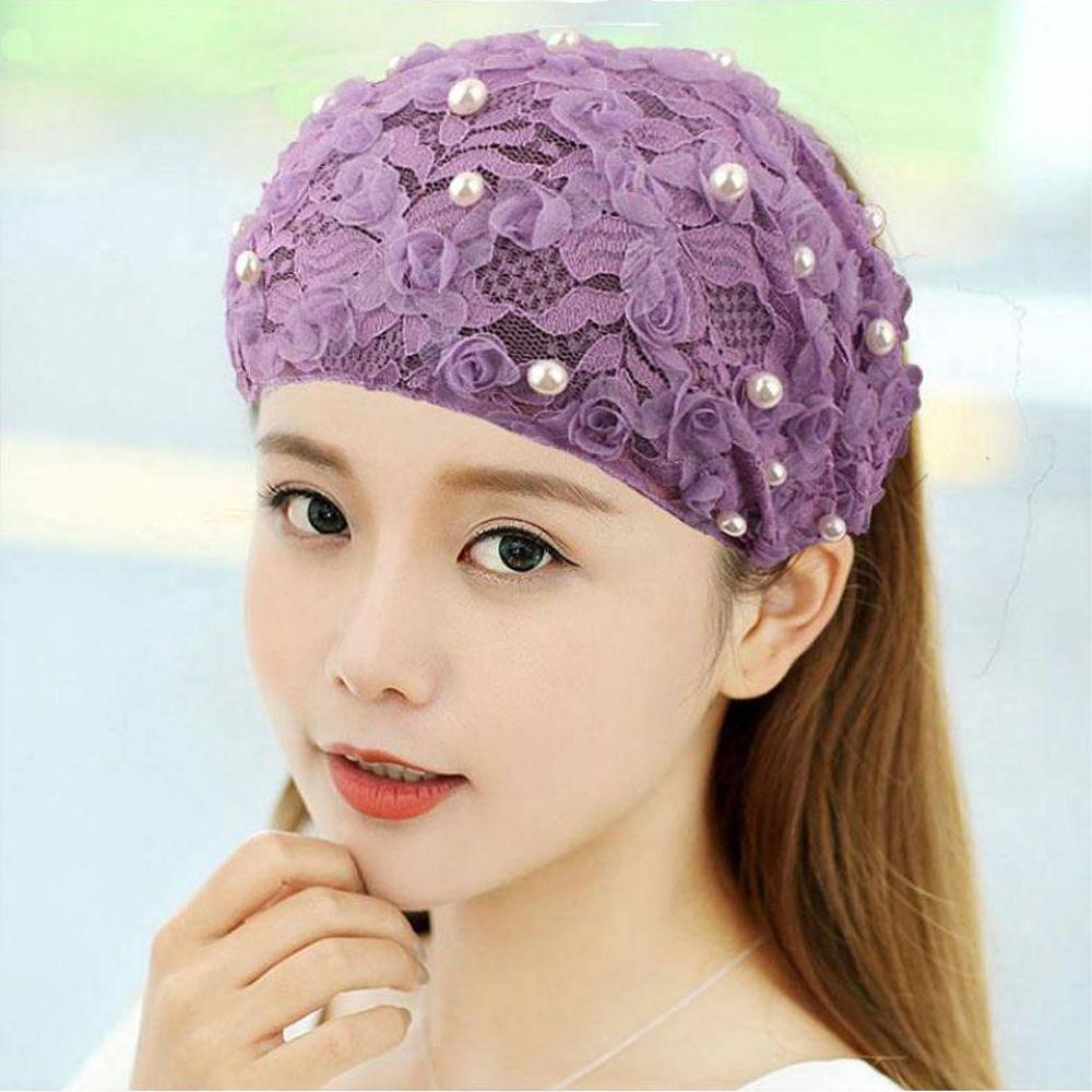 Винтажная сетчатая жемчужная широкая боковая повязка для девочек и женщин, повязка на голову с цветком, корейская кружевная повязка на голову