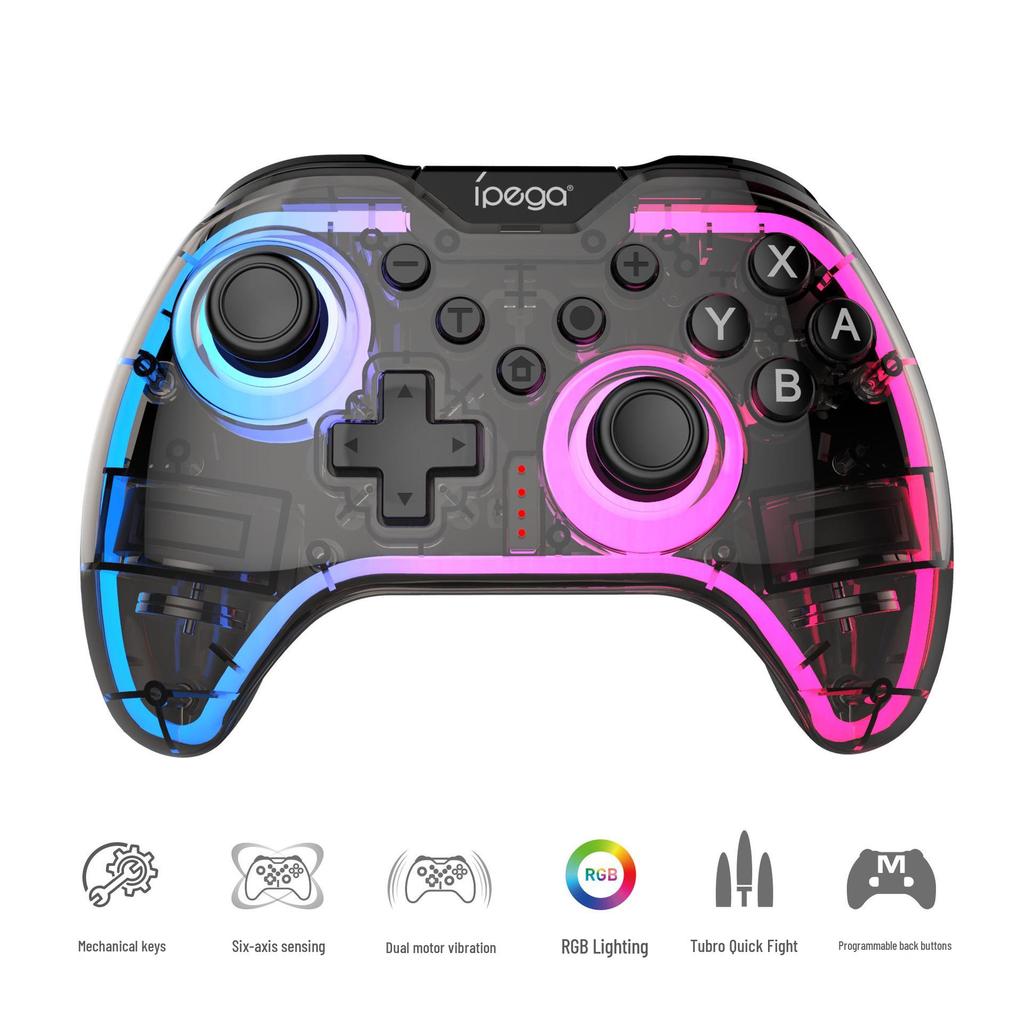 Беспроводной игровой контроллер NS/NS2 с неоновой RGB-подсветкой, функцией Rapid Fire, вибрацией, шестиосевым гироскопом и совместимостью с оригинальными кнопками