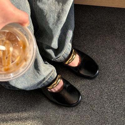 Версия из овчины~ туфли Мэри Джейн с ретро металлической пряжкой, с круглым носком и неглубоким вырезом, женские универсальные туфли на плоской подошве, туфли бабушки