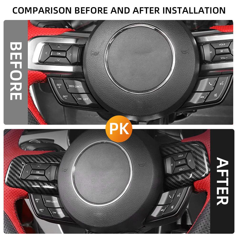 Carbon Fiber Pattern Steering Wheel Panel Cover Trim Sticker for Ford Mustang 2015 - 2023 Car Interior Accessories