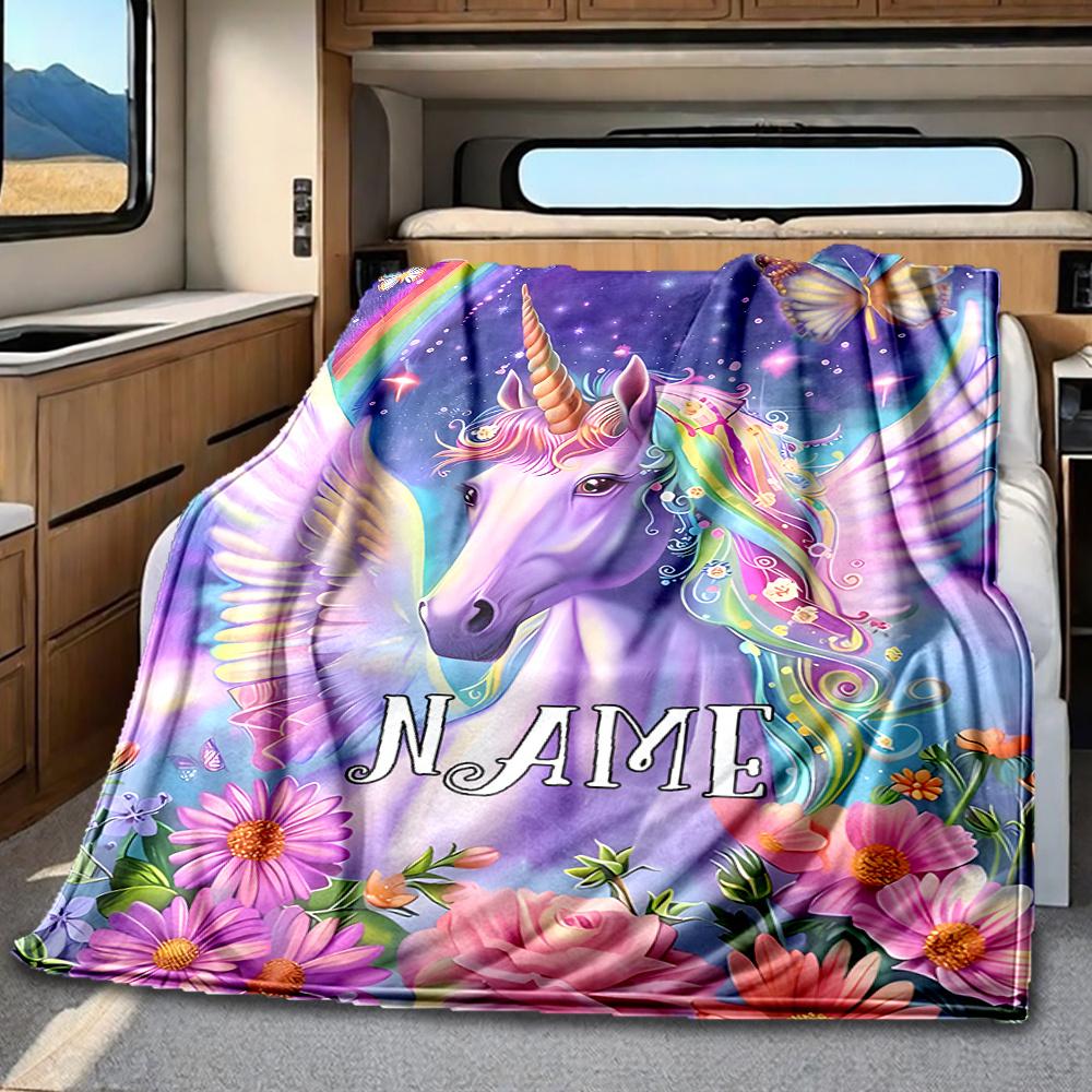 Colorful Unicorn Blanket Personalized Name Soft Comfortable Stylish Blanket Car Blanket Perfect For Travel Camping Outdoor Home Suitable For All