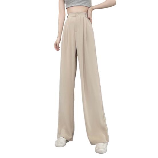 Женские однотонные костюмные брюки, эластичные прямые широкие брюки с высокой талией, свободные офисные брюки с наклонными карманами