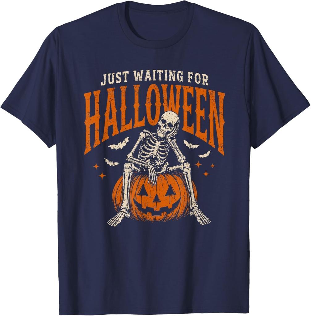 Just Waiting for Halloween Funny Skeleton Coffee Pumpkin Unisex T-Shirt