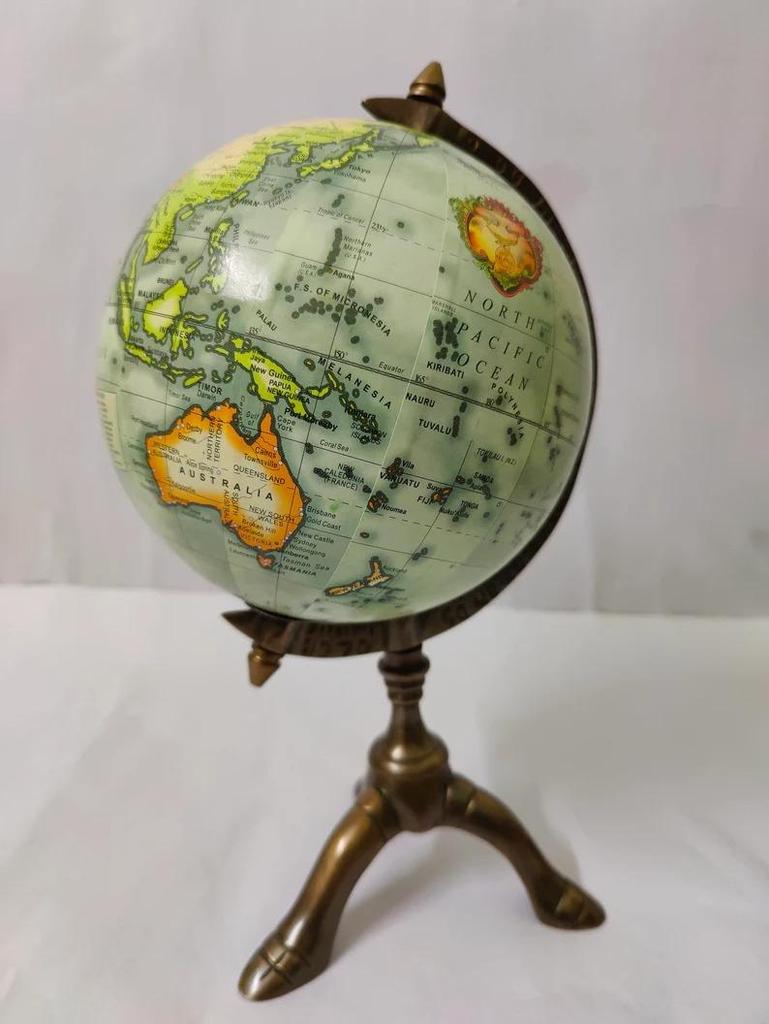 Antique Brass Globe with Stand | Vintage World Map Globe | Decorative Tabletop & Desk Essentials | Vintage Replogle World Globe