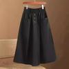 Женская повседневная модная юбка с тремя пуговицами, весна-лето, эластичная юбка средней длины с высокой талией
