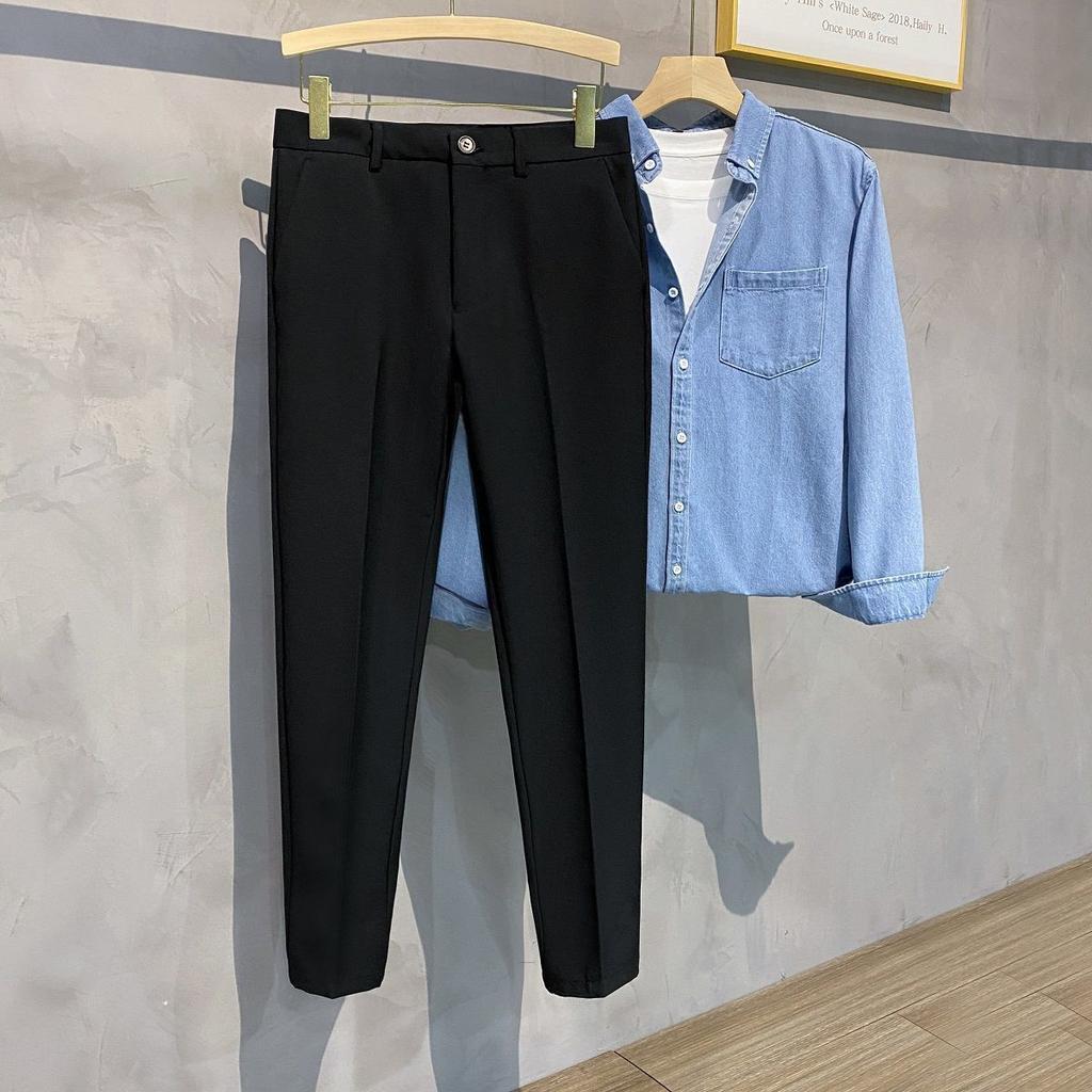 Весенне-летние мужские повседневные брюки, костюм, брюки, облегающие рабочие брюки с эластичной резинкой на талии, деловые брюки для бега, мужские черные большие размеры