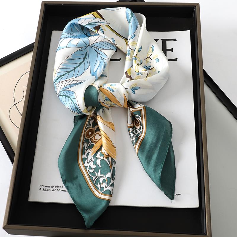 Luxury Women Silk Square Scarf Shawl Fashion Xiaoxiangfeng Print Design Satin Hijab Wraps Neckerchief Female Hair Bands 70*70CM