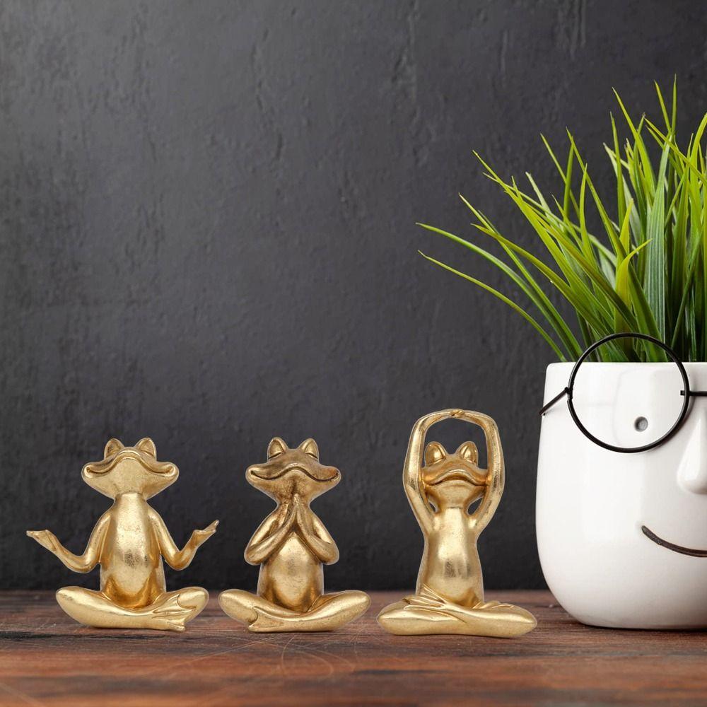 3,7 дюйма Лягушка Статуэтки для йоги Набор из 3 скульптур Декор Модный декор для йоги Подарок