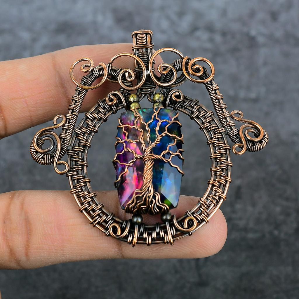 Мистический Топаз Ручная Работа Медная Проволока Обертка Ювелирный Подвеска 2.56" A0b34