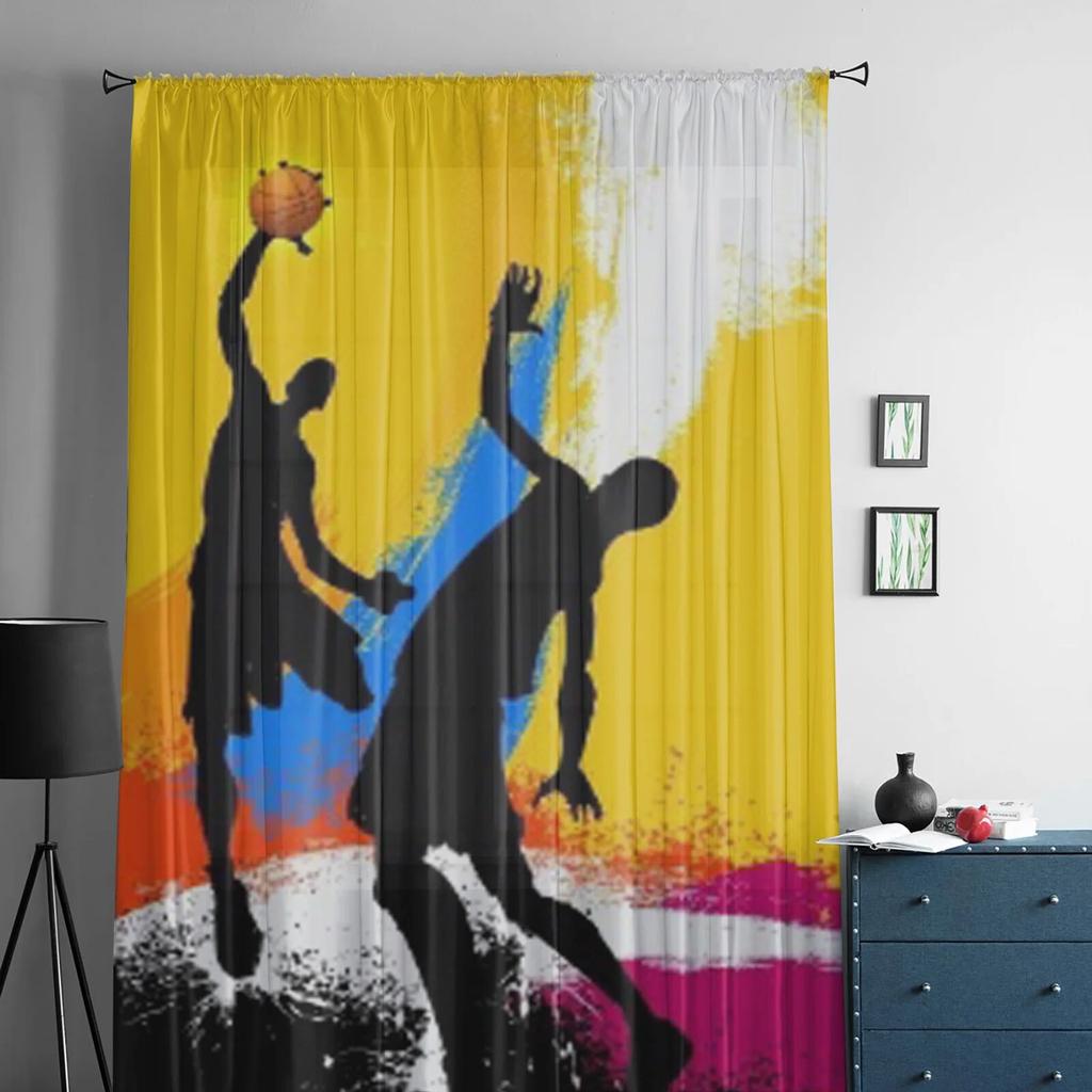 Баскетболист абстрактный фон, оконные шторы, прозрачный шифоновый тюль, занавеска для дома, гостиной, украшение для фона
