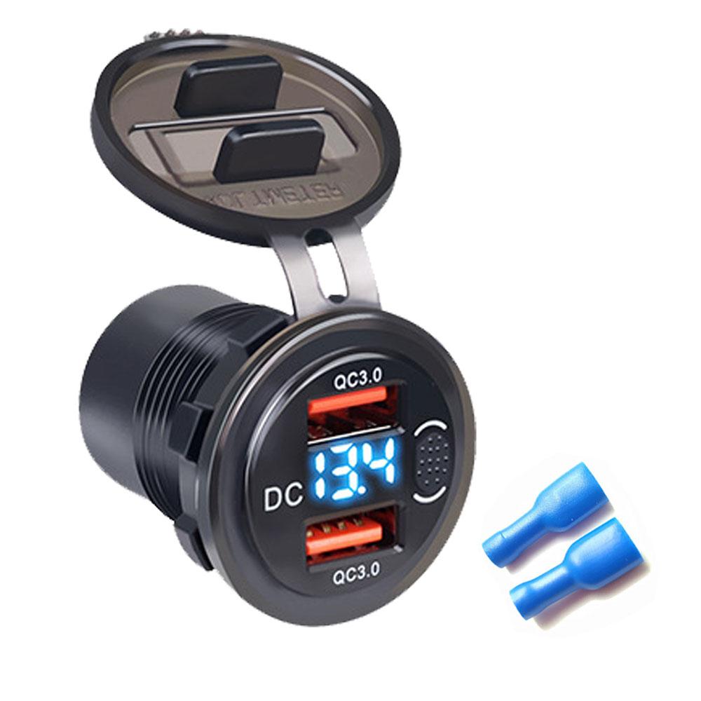 12 В/24 В, двойная USB-розетка QC3.0, автомобильное зарядное устройство, USB-разъем для прикуривателя, водонепроницаемая со светодиодным вольтметром, переключатель включения/выключения, адаптер для быстрой зарядки, автомобильные аксессуары