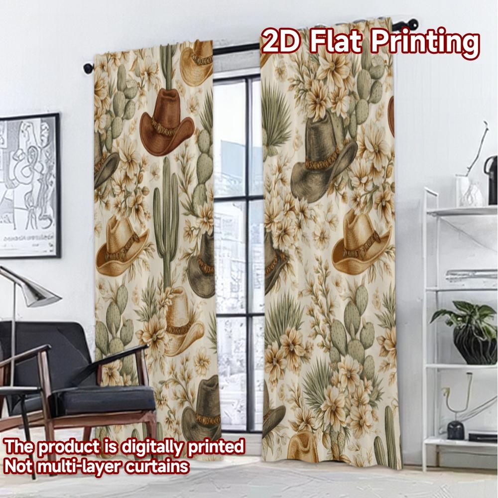 2D FLAT PRINTING 2pcs Curtains (Without Rod) Western Hats and Flowers Popular Curtains&Window Treatment Machine Washable Fabric