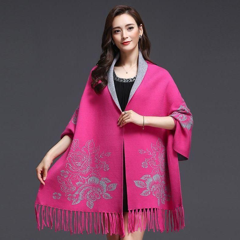 New Cashmere Tassel Poncho Shawl Dual-purpose Scarf Women Knitted Sweater Top Retro Cheongsam Cloak Cape Coat Outside Clothing