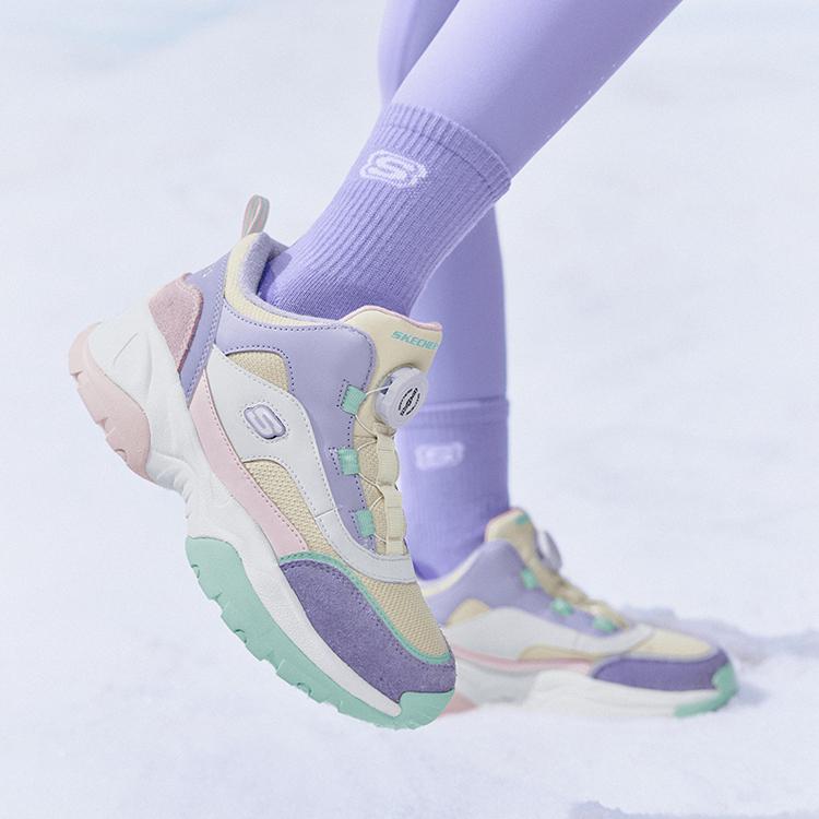 Skechers Ветреные Плюшевые Сапоги Регулируемые Удобные Флисовые Полуботинки Повседневная Обувь Детские сапоги Белый Фиолетовый Зеленый 302528L-NTMT