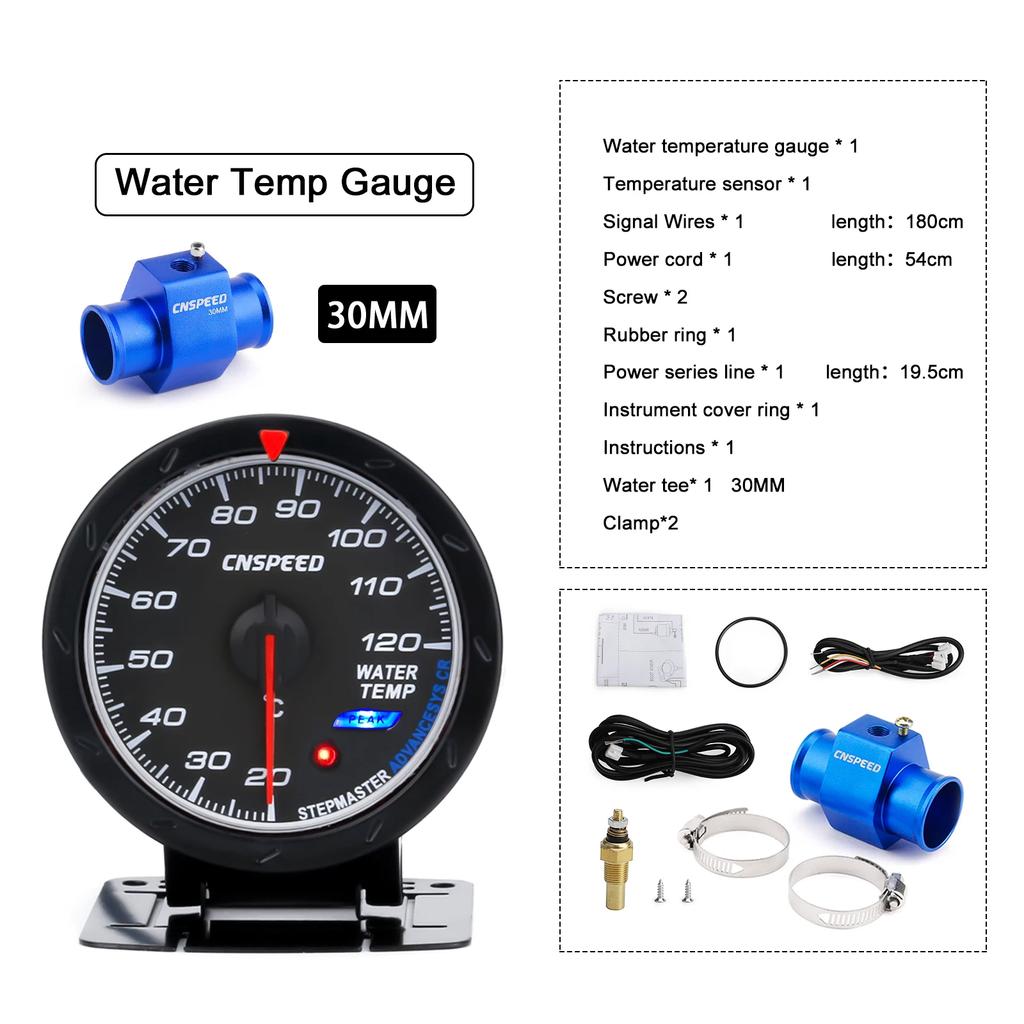 CNSPEED 60mm Water Temperature Gauge 20-120 Celsius with 1 / 8NPT Water Temperature Seal Pipe Sensor Adapter