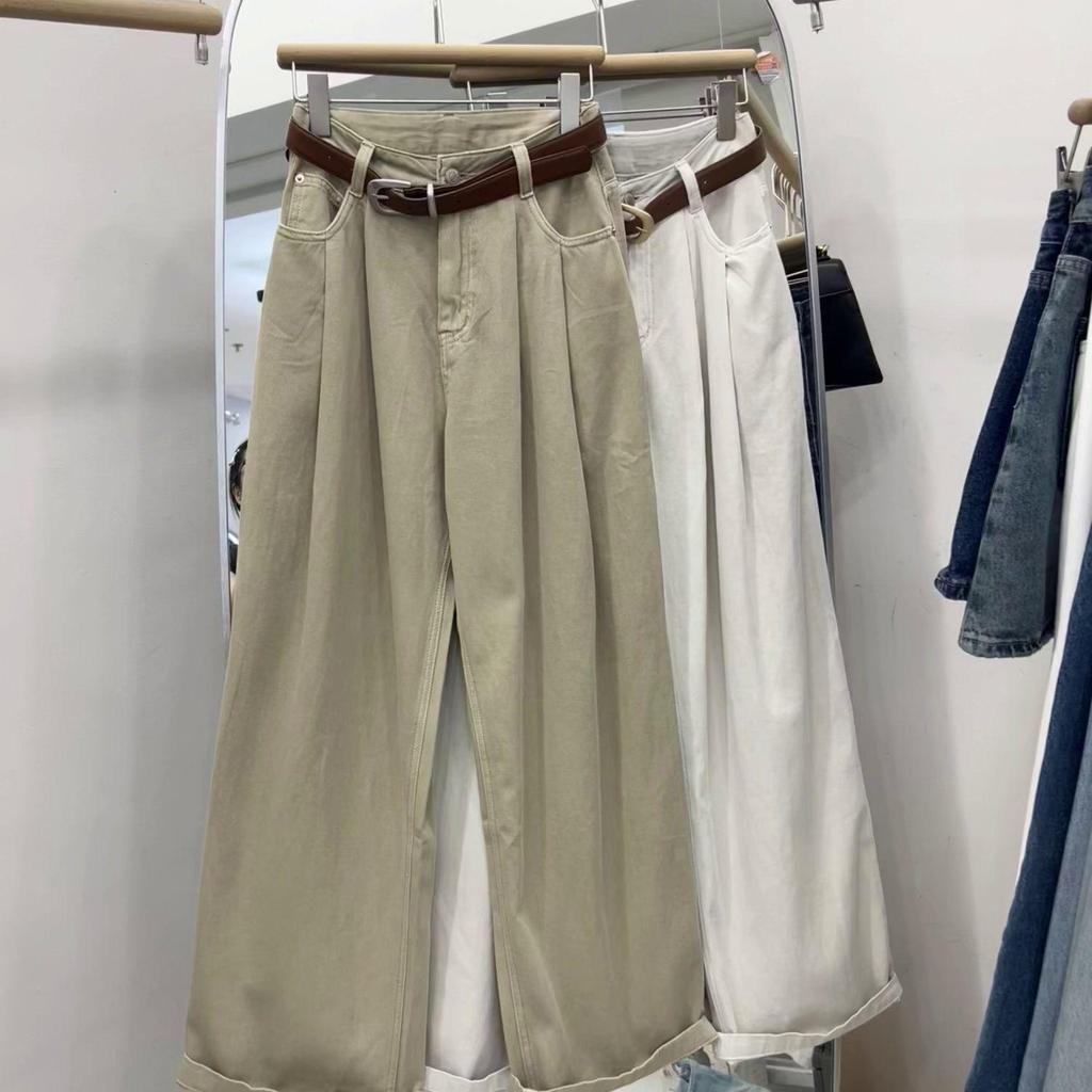 «Женские джинсы-шаровары цвета хаки с высокой талией 2024 года: «Ранний осенний стиль Гонконга для грушевидной фигуры»