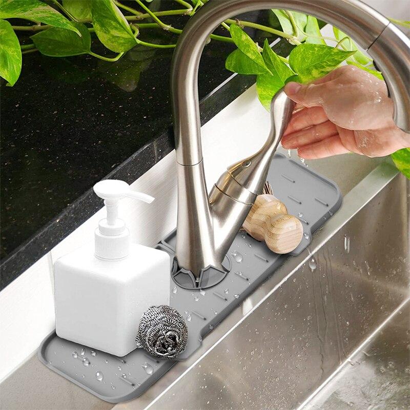Faucet Mat Kitchen Sink Silicone Splash Pad Drainage Waterstop Bathroom Countertop Protector Quick Dry Tray