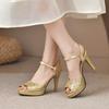 Золотые женские босоножки на платформе 2024 года, новые женские свадебные туфли на высоком каблуке, модные босоножки с открытым носком