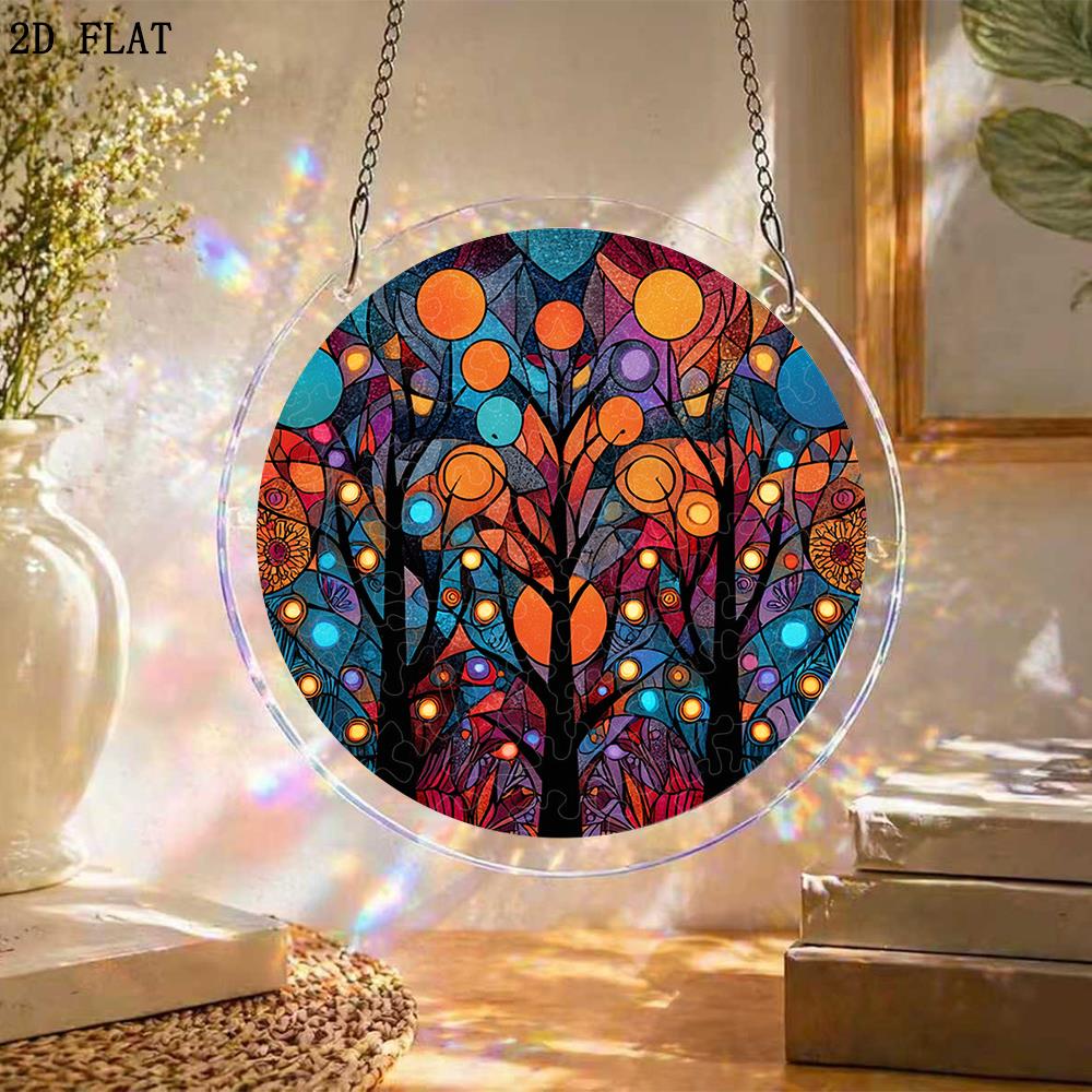 2D Flat - 1 Set/83pcs 18.8Cm Acrylic Jigsaw 2D Plane, 2D Plane Non-3D, Acrylic Sunshine Catching Puzzle, Stained Glass Forest Sunshine Catching Puzzle