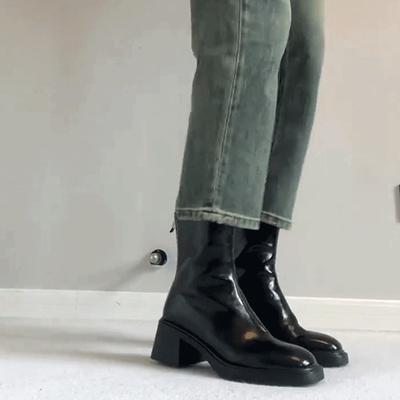 2025 новые весенне-осенние通勤ные одинарные ботинки британского стиля с квадратным носком ботильоны челси на высоком каблуке тонкие ботинки на толстом каблуке короткие ботинки женские