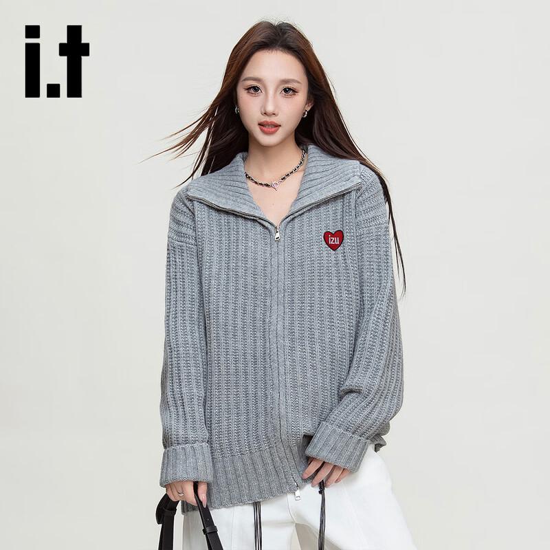 Izzue Women's Retro Ruffled Collar Zipper Knit Cardigan