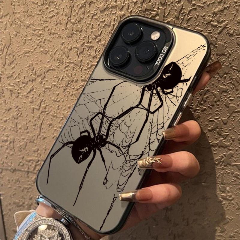 Spider Pattern Anti-drop Armour Case For iPhone 16 15 Pro Max 15 14 13 12 11 Pro XR XS X 7 8 Plus Lens Protect Plating Cover