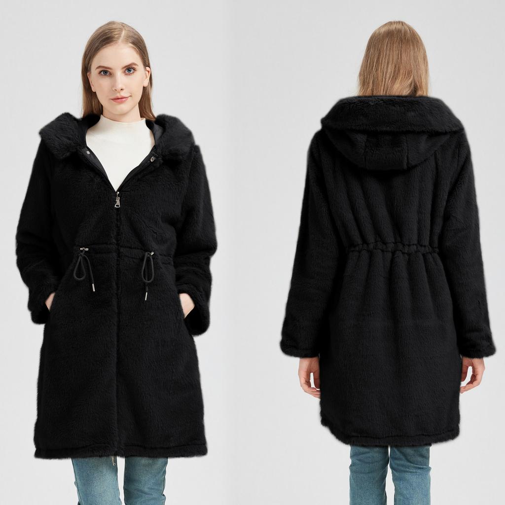 Two-sided Wearing Large Fur Collar Mid-length Fleece-lined Parkas Women's Cotton-padded Coat Thickened Jacket