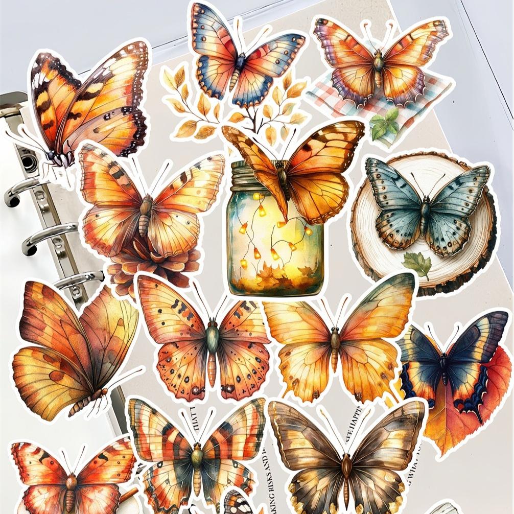 18pcs/lot Cute Watercolor, Autumn, Garden, Butterfly, Insect Stickers,Handbook Scrapbooking And Art, Decoration Mobile Phone