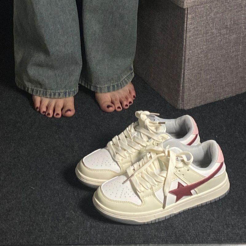 Dopamine Cream Star Board Shoes Women's New Retro Little White Shoes Platform Versatile Casual Shoes Children